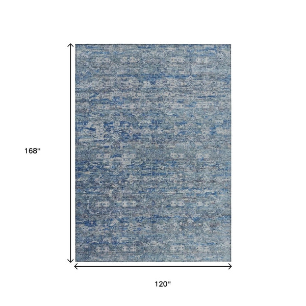HomeRoots 10' Denim Blue & Ivory Ikat Area Rug – Durable, Washable, Stylish for Indoor & Outdoor Spaces! 659359
