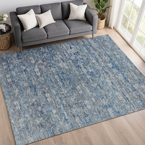 HomeRoots 10' Denim Blue & Ivory Ikat Area Rug – Durable, Washable, Stylish for Indoor & Outdoor Spaces! 659359