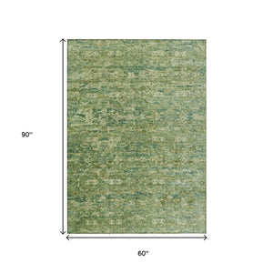 HomeRoots 5' Stylish Olive Green & Sage Ikat Washable Indoor/Outdoor Area Rug - Durable, Versatile Design! 659361