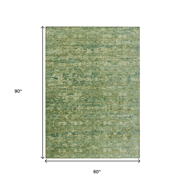 HomeRoots 5' Stylish Olive Green & Sage Ikat Washable Indoor/Outdoor Area Rug - Durable, Versatile Design! 659361