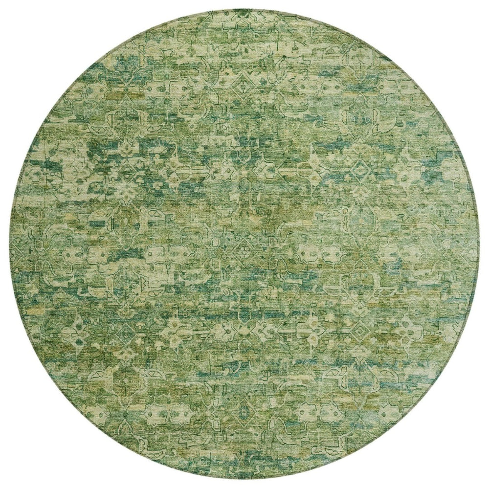 HomeRoots 8' Olive Green & Sage Round Ikat Rug - Stylish, Washable, Indoor/Outdoor, Durable for Busy Homes 659362
