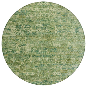 HomeRoots 8' Olive Green & Sage Round Ikat Rug - Stylish, Washable, Indoor/Outdoor, Durable for Busy Homes 659362