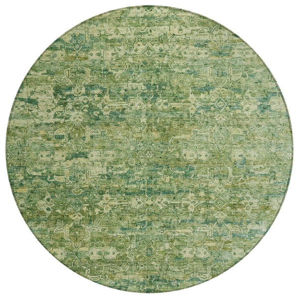 HomeRoots 8' Olive Green & Sage Round Ikat Rug - Stylish, Washable, Indoor/Outdoor, Durable for Busy Homes 659362
