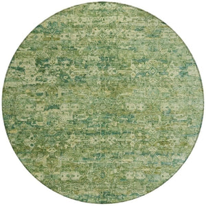HomeRoots 8' Olive Green & Sage Round Ikat Rug - Stylish, Washable, Indoor/Outdoor, Durable for Busy Homes 659362