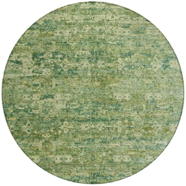 HomeRoots 8' Olive Green & Sage Round Ikat Rug - Stylish, Washable, Indoor/Outdoor, Durable for Busy Homes 659362