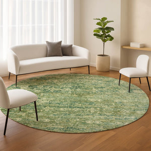 HomeRoots 8' Olive Green & Sage Round Ikat Rug - Stylish, Washable, Indoor/Outdoor, Durable for Busy Homes 659362