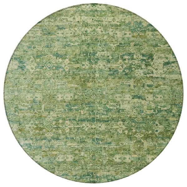 HomeRoots 8' Olive Green & Sage Round Ikat Rug - Stylish, Washable, Indoor/Outdoor, Durable for Busy Homes 659362