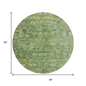 HomeRoots 8' Olive Green & Sage Round Ikat Rug - Stylish, Washable, Indoor/Outdoor, Durable for Busy Homes 659362