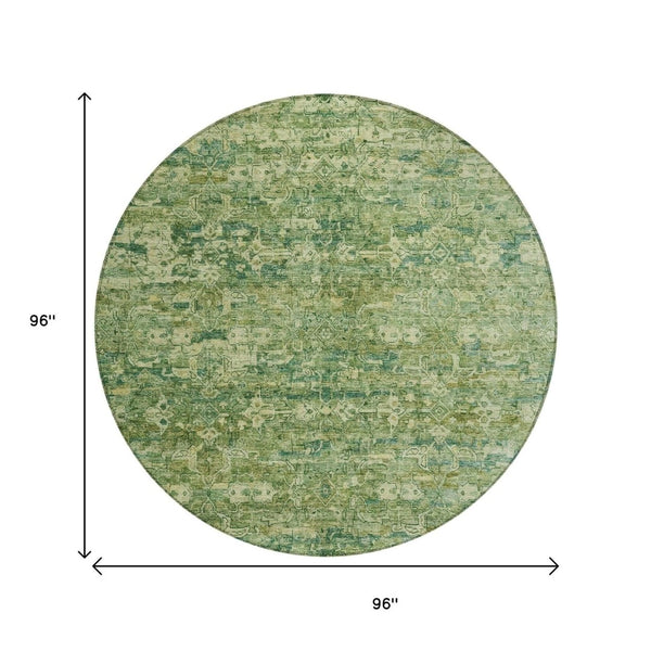 HomeRoots 8' Olive Green & Sage Round Ikat Rug - Stylish, Washable, Indoor/Outdoor, Durable for Busy Homes 659362