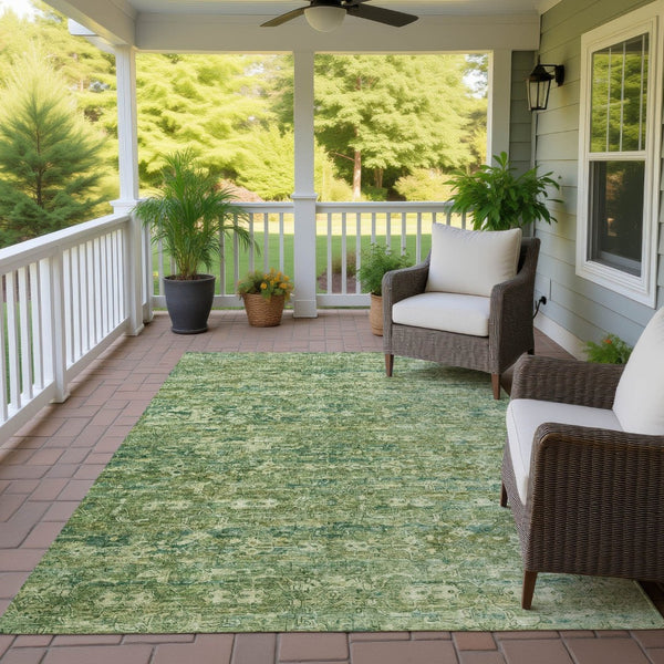 HomeRoots 8' X 10' Olive Green & Sage Ikat Area Rug – Stylish, Washable, Durable for Indoor & Outdoor Use! 659363