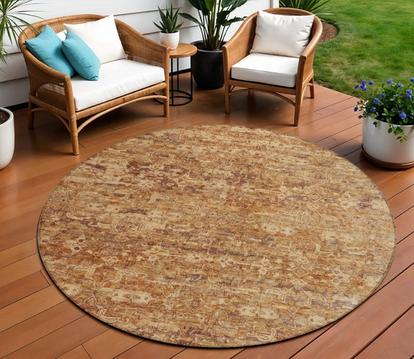 HomeRoots 8' Chili Red and Brown Ikat Washable Area Rug - Stylish, Durable, Indoor/Outdoor, Easy Care Design 659368