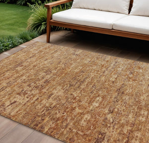 HomeRoots 10' Chili Red and Brown Ikat Area Rug – Stylish, Washable, Durable for Indoor & Outdoor Use! 659371