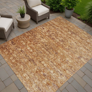 HomeRoots 10' Chili Red and Brown Ikat Area Rug – Stylish, Washable, Durable for Indoor & Outdoor Use! 659371