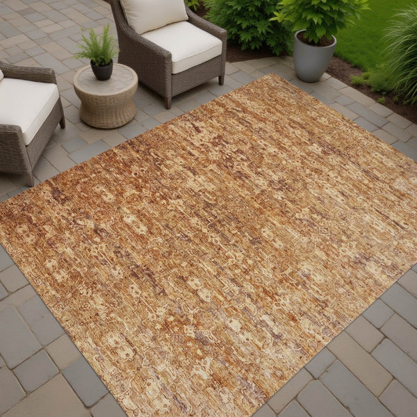HomeRoots 10' Chili Red and Brown Ikat Area Rug – Stylish, Washable, Durable for Indoor & Outdoor Use! 659371