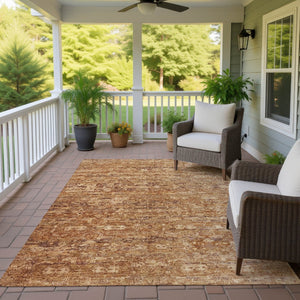 HomeRoots 10' Chili Red and Brown Ikat Area Rug – Stylish, Washable, Durable for Indoor & Outdoor Use! 659371