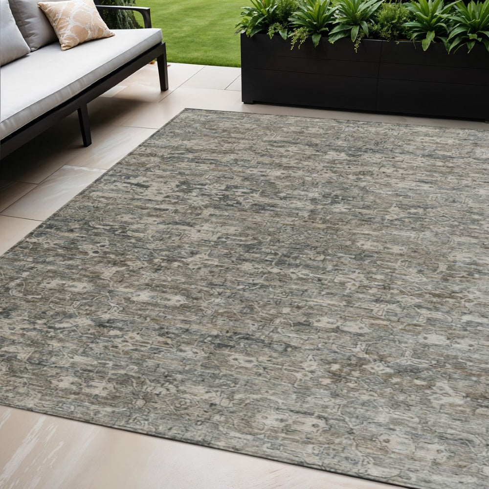HomeRoots 5' X 8' Stylish Pewter & Silver Ikat Washable Rug – Durable, Stain-Resistant for Indoor/Outdoor Use 659373