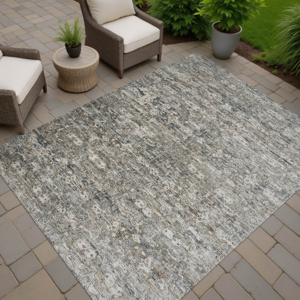 HomeRoots 5' X 8' Stylish Pewter & Silver Ikat Washable Rug – Durable, Stain-Resistant for Indoor/Outdoor Use 659373