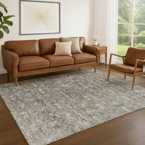 HomeRoots 5' X 8' Stylish Pewter & Silver Ikat Washable Rug – Durable, Stain-Resistant for Indoor/Outdoor Use 659373