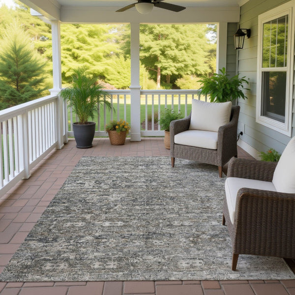HomeRoots 5' X 8' Stylish Pewter & Silver Ikat Washable Rug – Durable, Stain-Resistant for Indoor/Outdoor Use 659373