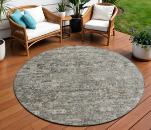 HomeRoots 8' Contemporary Pewter and Silver Round Ikat Area Rug - Washable, Stain Resistant for Indoor/Outdoor Use 659374