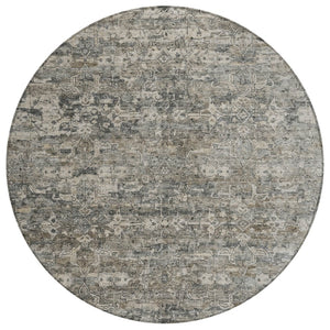 HomeRoots 8' Contemporary Pewter and Silver Round Ikat Area Rug - Washable, Stain Resistant for Indoor/Outdoor Use 659374