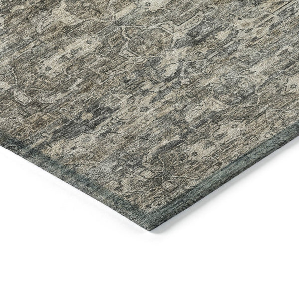 HomeRoots 8' Contemporary Pewter and Silver Round Ikat Area Rug - Washable, Stain Resistant for Indoor/Outdoor Use 659374