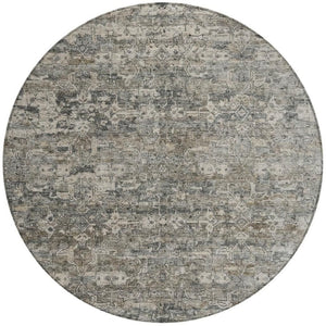 HomeRoots 8' Contemporary Pewter and Silver Round Ikat Area Rug - Washable, Stain Resistant for Indoor/Outdoor Use 659374