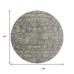 HomeRoots 8' Contemporary Pewter and Silver Round Ikat Area Rug - Washable, Stain Resistant for Indoor/Outdoor Use 659374