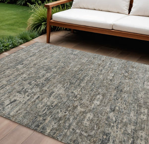 HomeRoots 8' X 10' Ikat Area Rug in Pewter & Silver – Stylish, Washable, Durable for Indoor & Outdoor Spaces 659375