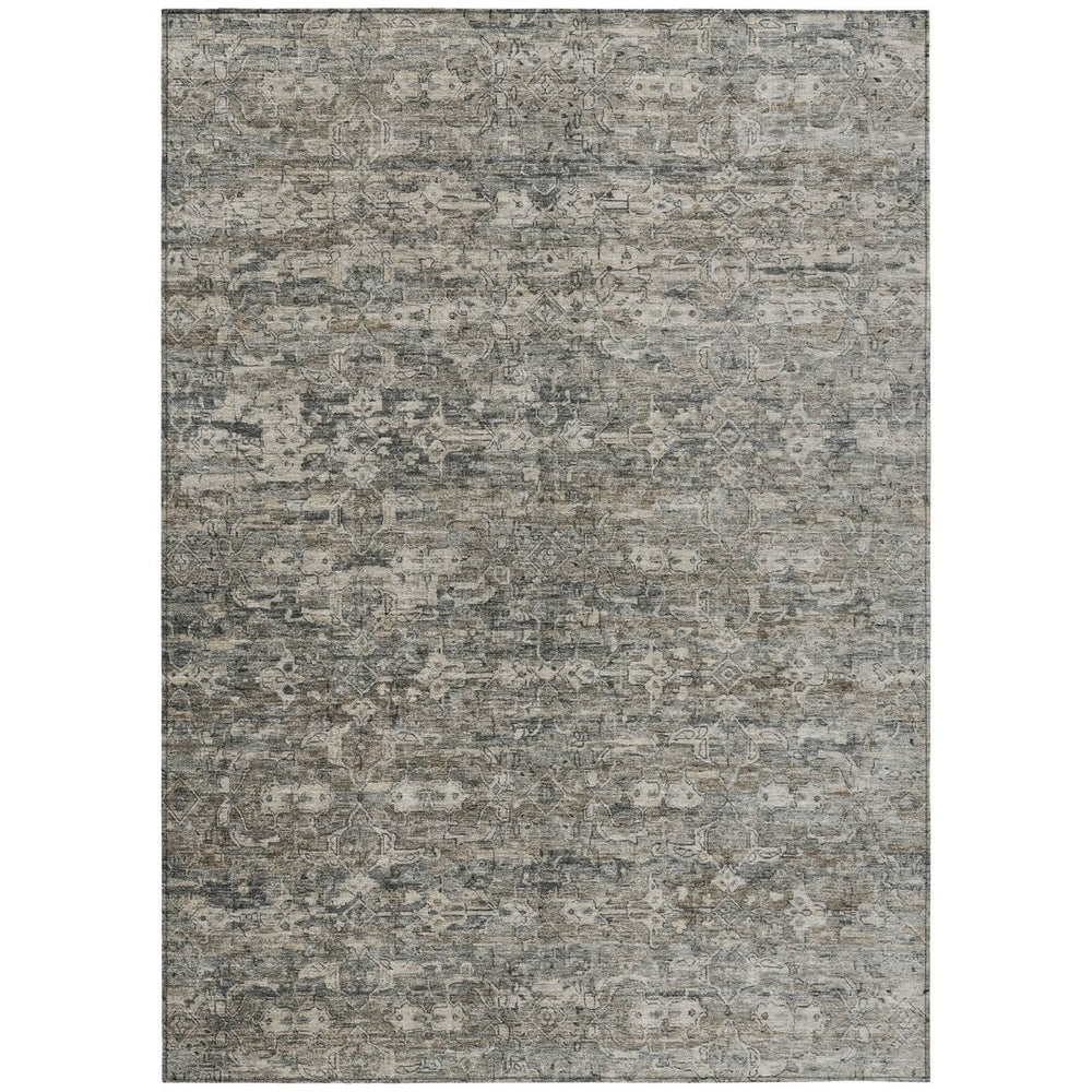 HomeRoots 8' X 10' Ikat Area Rug in Pewter & Silver – Stylish, Washable, Durable for Indoor & Outdoor Spaces 659375