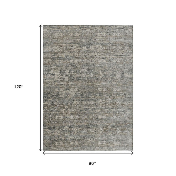 HomeRoots 8' X 10' Ikat Area Rug in Pewter & Silver – Stylish, Washable, Durable for Indoor & Outdoor Spaces 659375