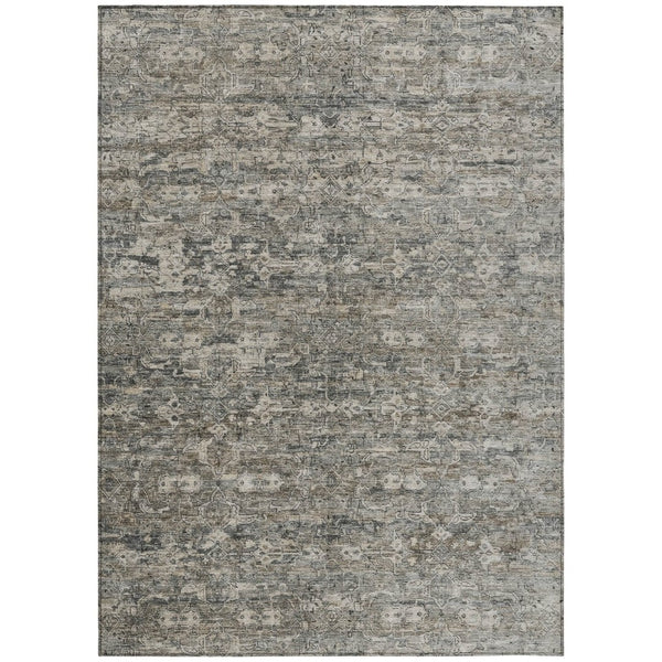 HomeRoots 9' X 12' Stylish Pewter & Silver Ikat Area Rug - Washable, Stain-Resistant, Indoor/Outdoor Use 659376