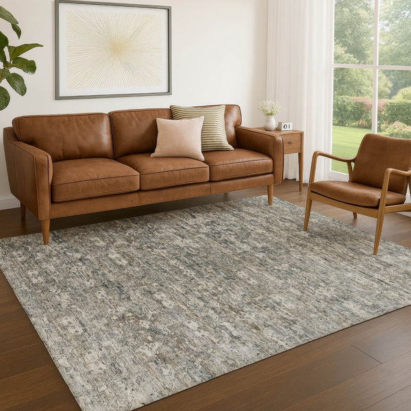 HomeRoots 10' Modern Pewter and Silver Ikat Washable Area Rug - Durable Indoor/Outdoor Style for Any Space 659377