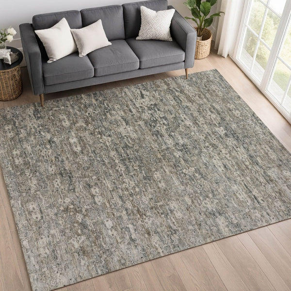HomeRoots 10' Modern Pewter and Silver Ikat Washable Area Rug - Durable Indoor/Outdoor Style for Any Space 659377