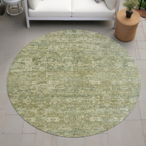 HomeRoots 8' Sage and Ivory Round Ikat Rug – Washable, Durable, Stylish for Indoor or Outdoor Spaces! 659380
