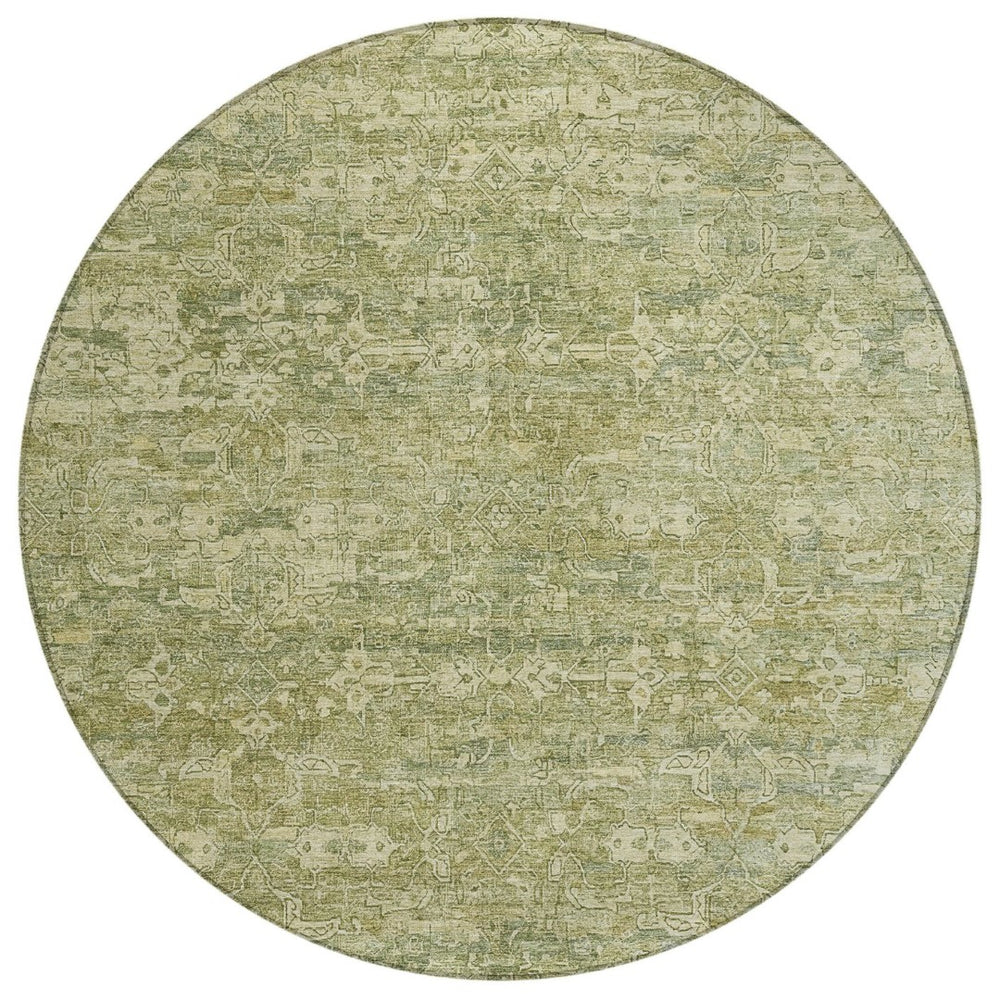 HomeRoots 8' Sage and Ivory Round Ikat Rug – Washable, Durable, Stylish for Indoor or Outdoor Spaces! 659380