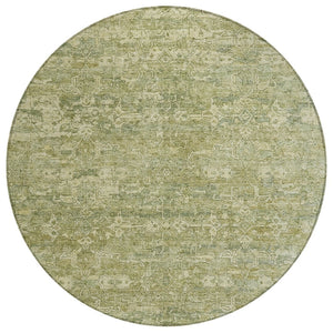 HomeRoots 8' Sage and Ivory Round Ikat Rug – Washable, Durable, Stylish for Indoor or Outdoor Spaces! 659380