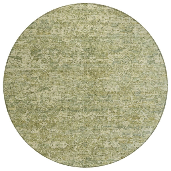 HomeRoots 8' Sage and Ivory Round Ikat Rug – Washable, Durable, Stylish for Indoor or Outdoor Spaces! 659380