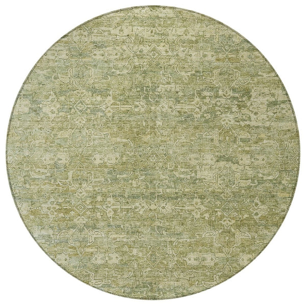 HomeRoots 8' Sage and Ivory Round Ikat Rug – Washable, Durable, Stylish for Indoor or Outdoor Spaces! 659380