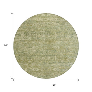 HomeRoots 8' Sage and Ivory Round Ikat Rug – Washable, Durable, Stylish for Indoor or Outdoor Spaces! 659380