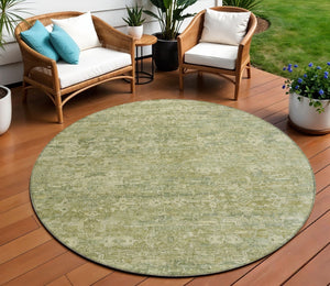 HomeRoots 8' Sage and Ivory Round Ikat Rug – Washable, Durable, Stylish for Indoor or Outdoor Spaces! 659380