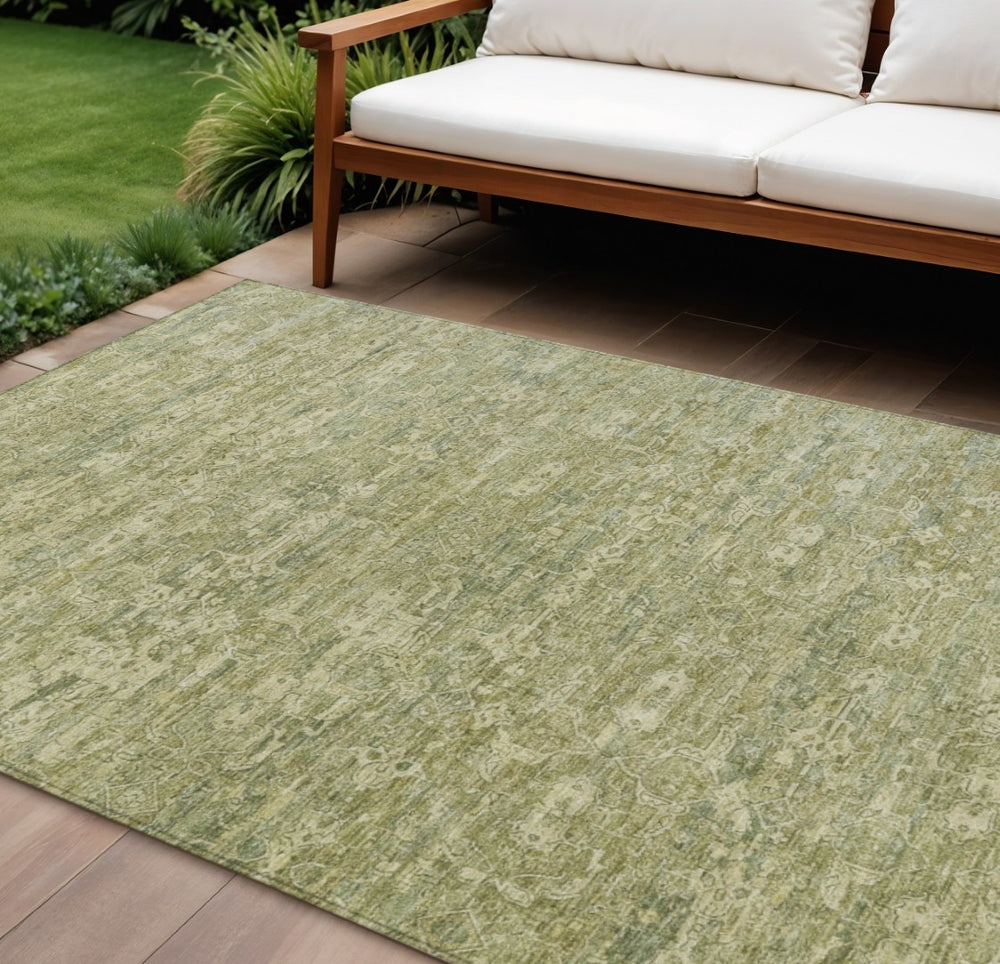 HomeRoots 10' Sage and Ivory Ikat Area Rug – Stylish, Washable, Durable for Indoor/Outdoor Spaces, Versatile Design 659383
