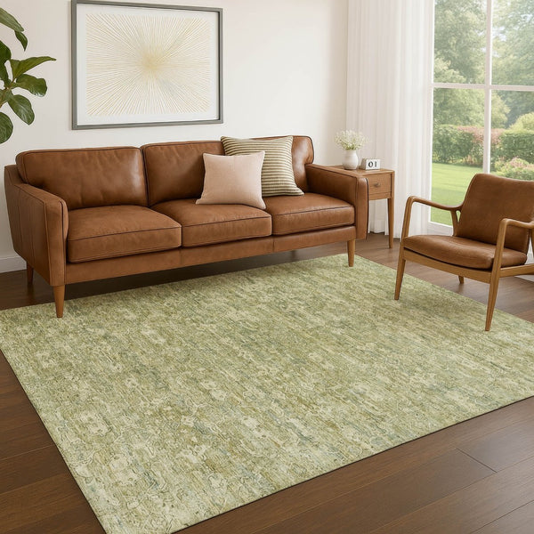HomeRoots 10' Sage and Ivory Ikat Area Rug – Stylish, Washable, Durable for Indoor/Outdoor Spaces, Versatile Design 659383