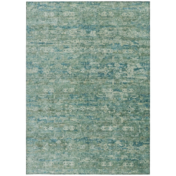 HomeRoots 5' Teal Blue & Ivory Ikat Area Rug - Stylish, Durable, Washable for Indoor/Outdoor Spaces & High Traffic 659385