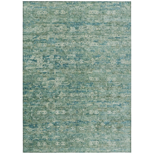 HomeRoots 5' Teal Blue & Ivory Ikat Area Rug - Stylish, Durable, Washable for Indoor/Outdoor Spaces & High Traffic 659385