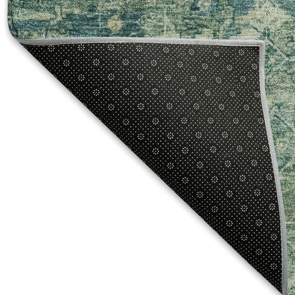 HomeRoots 5' Teal Blue & Ivory Ikat Area Rug - Stylish, Durable, Washable for Indoor/Outdoor Spaces & High Traffic 659385