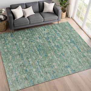HomeRoots 5' Teal Blue & Ivory Ikat Area Rug - Stylish, Durable, Washable for Indoor/Outdoor Spaces & High Traffic 659385
