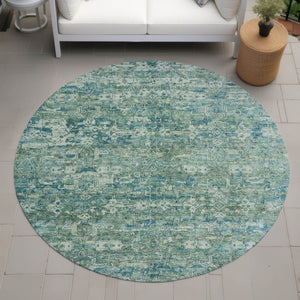 HomeRoots 8' Teal Blue Ikat Indoor Outdoor Area Rug - Stylish, Washable, Stain-Resistant for Easy Care & Durability 659386