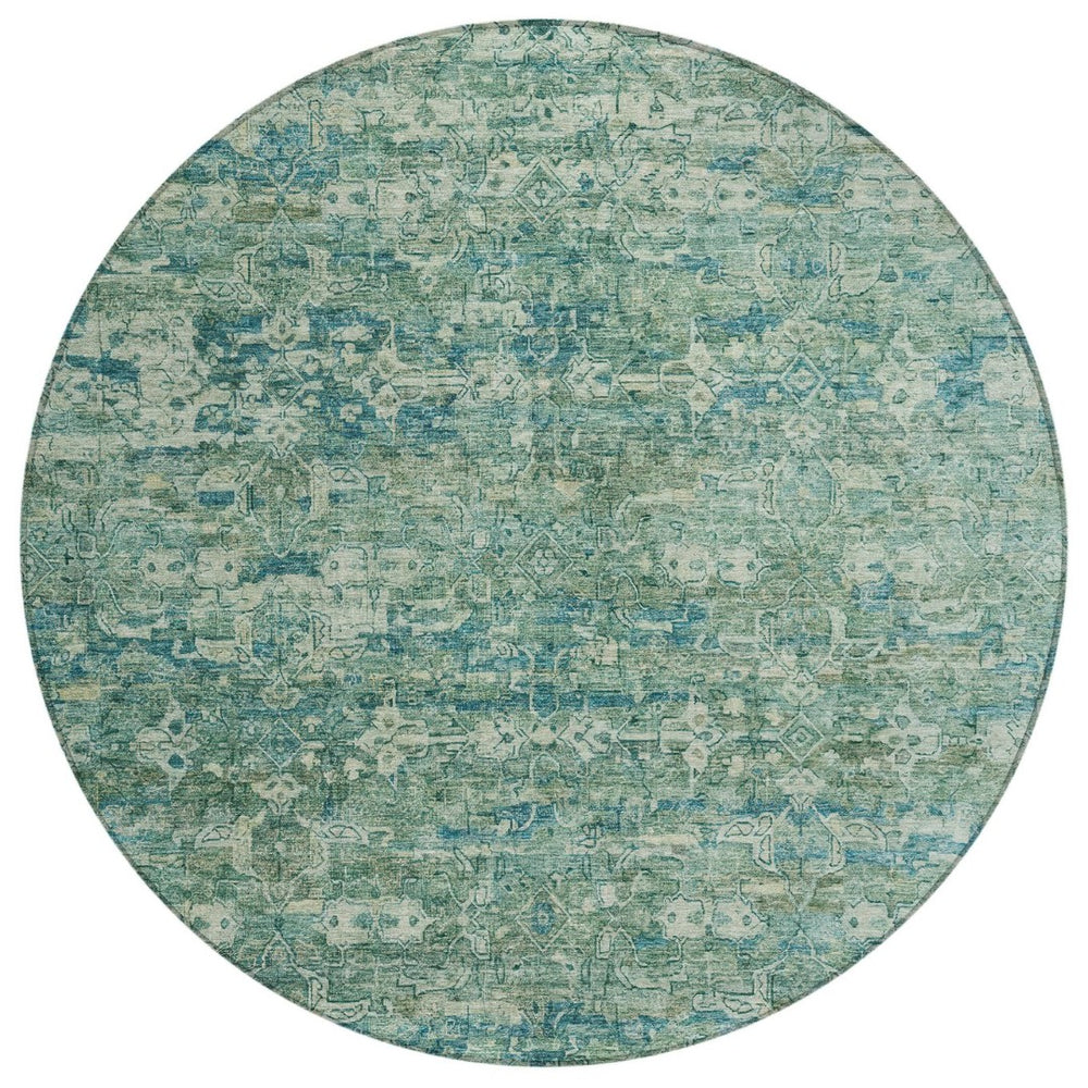 HomeRoots 8' Teal Blue Ikat Indoor Outdoor Area Rug - Stylish, Washable, Stain-Resistant for Easy Care & Durability 659386