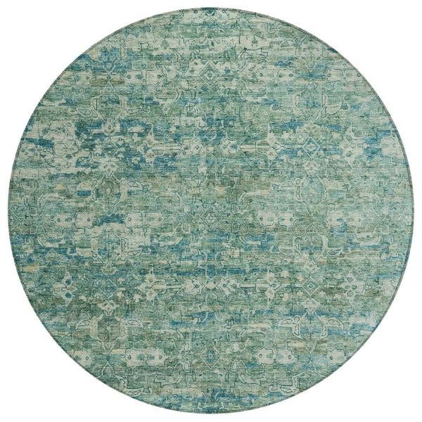HomeRoots 8' Teal Blue Ikat Indoor Outdoor Area Rug - Stylish, Washable, Stain-Resistant for Easy Care & Durability 659386